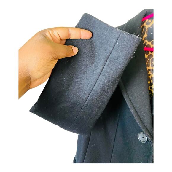 Banana Republic Womens Business Pea Coat Jacket Lined Leopard Black Medium - Picture 4 of 9